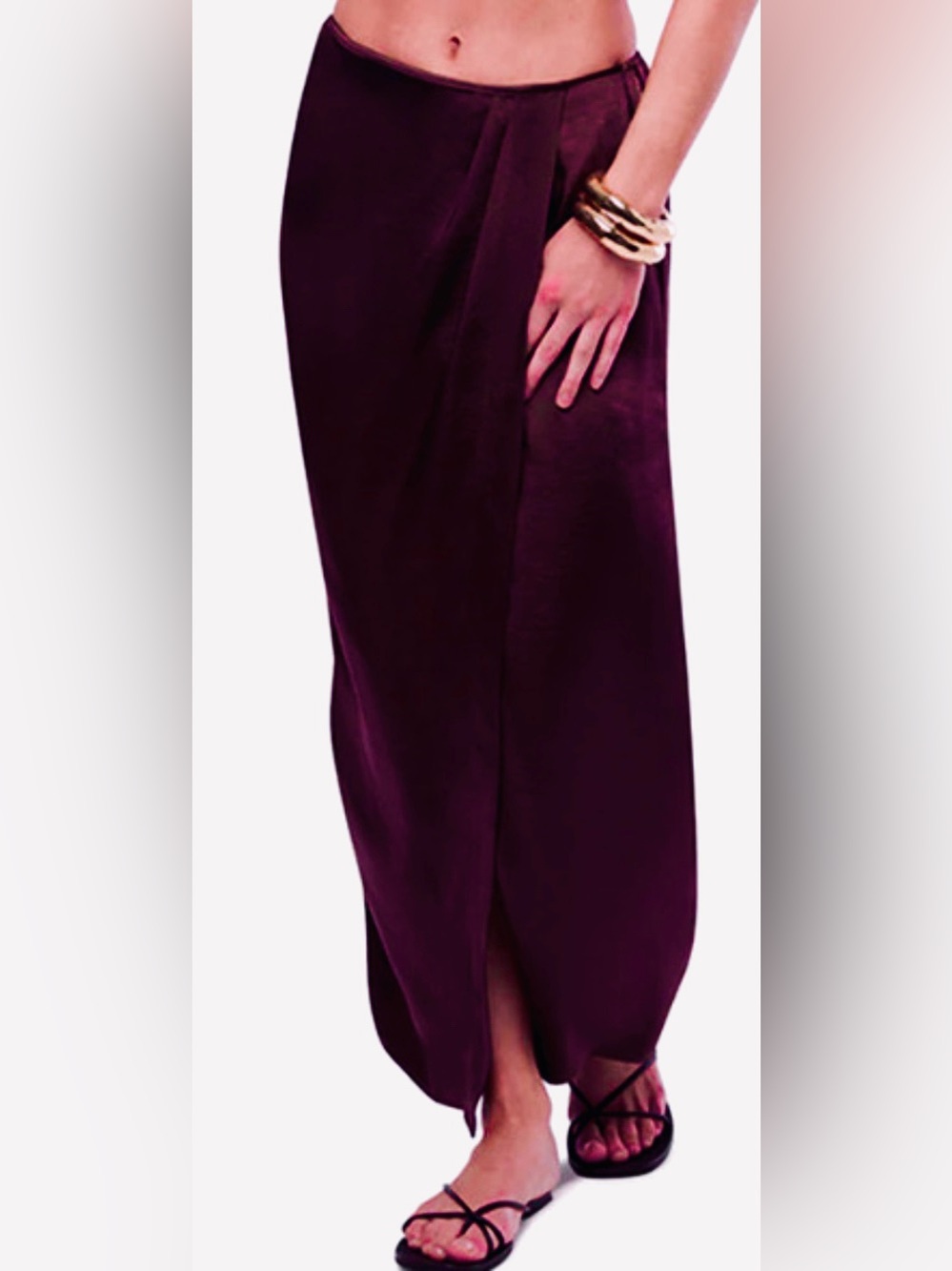 WeWoreWhat Draped Front Silk Like Satin Midaxi Skirt/Muted Eggplant: Size M